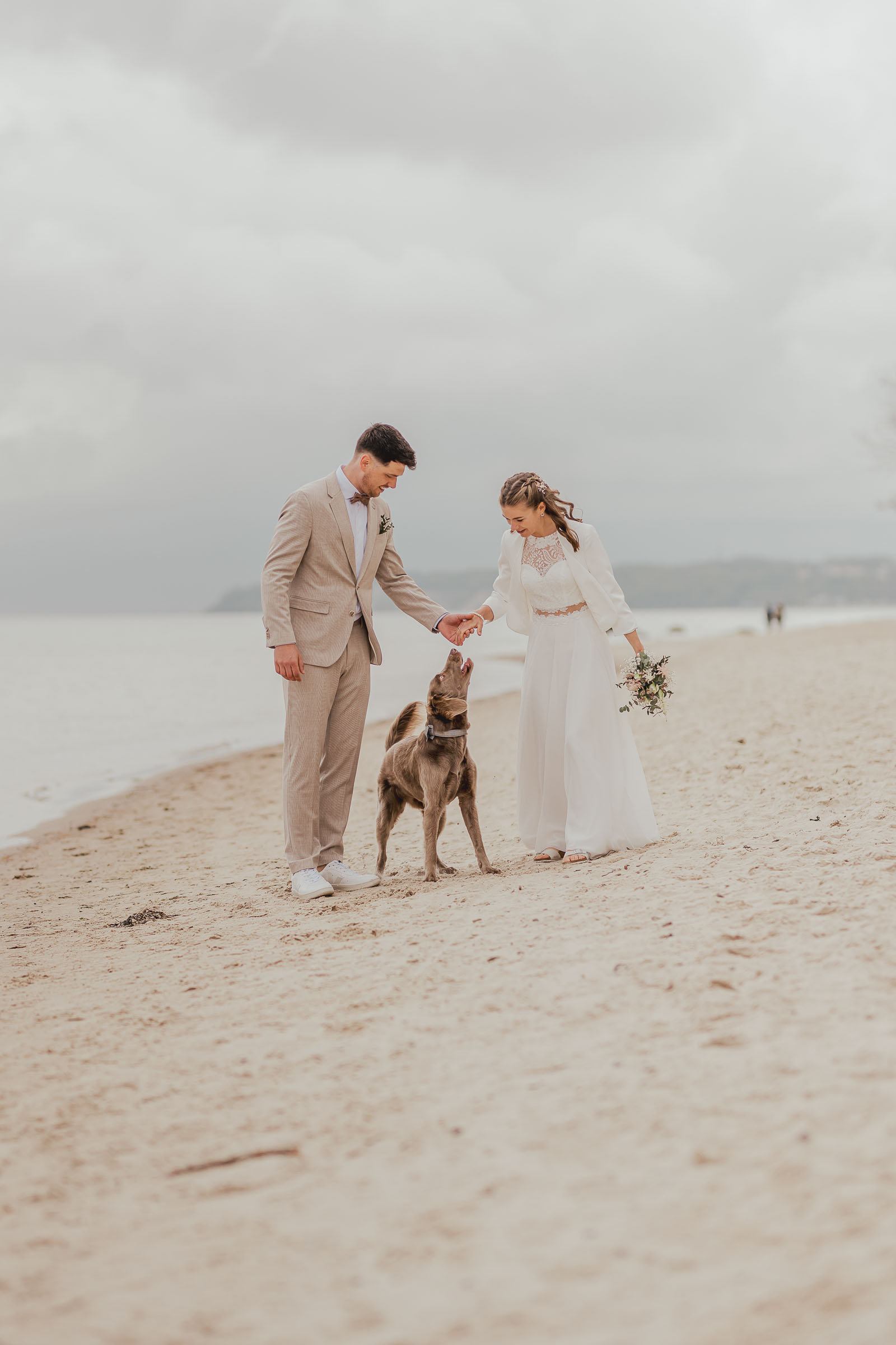 Hochzeitsfotos mit Weimaraner am Ostseestrand